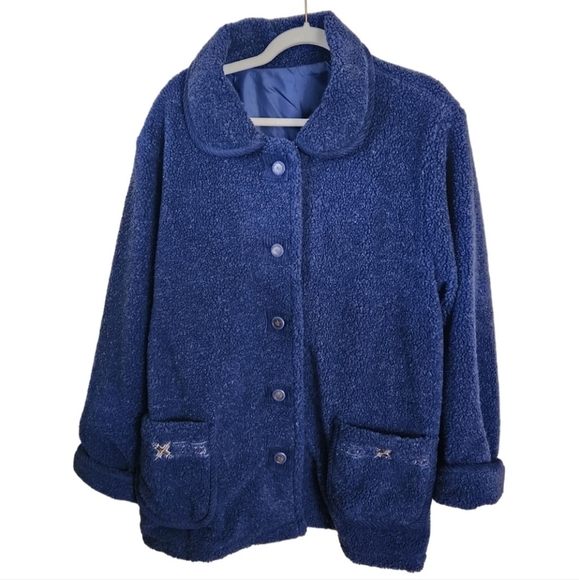 Serbin Sport New Blue Sherpa Reversible Coat Size XL - Picture 1 of 11